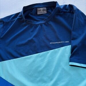 Porsche Men's M Colorblock‎ Performance Tee Blue Navy Short Sleeve Shirt